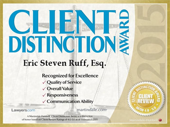 Client Distinction award to Eric S. Ruff from Martindale-Hubbell for year 2015.